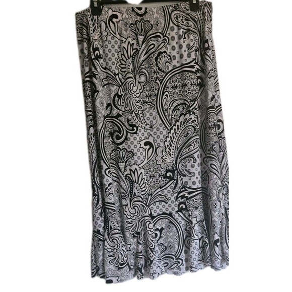 SJS Skirt Black & White Paisley Print midi-calf lengthWomens Sz Large L Damask - Picture 2 of 8